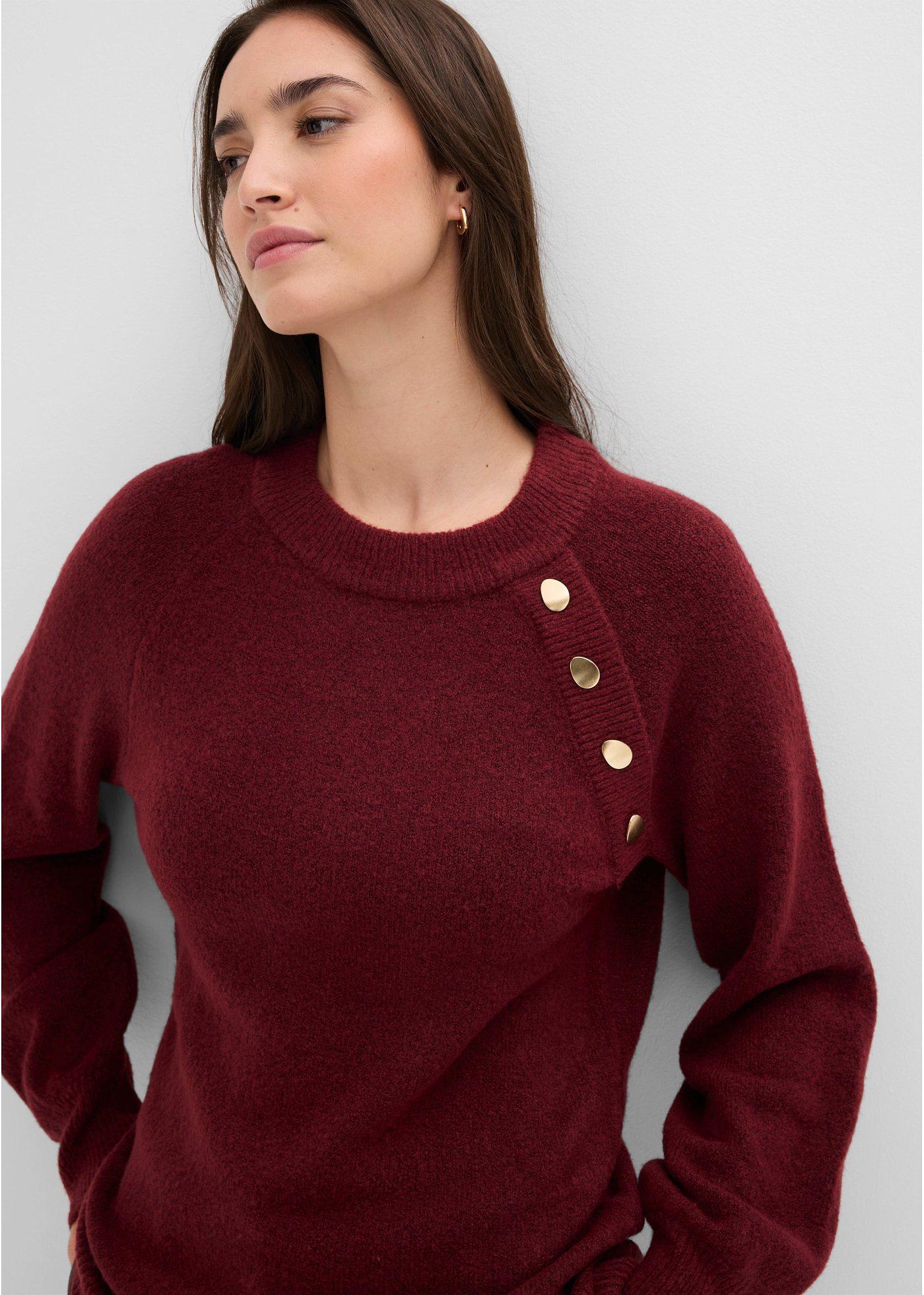 Sweter z ozdobnymi guzikami w złotym kolorze - Bonprix