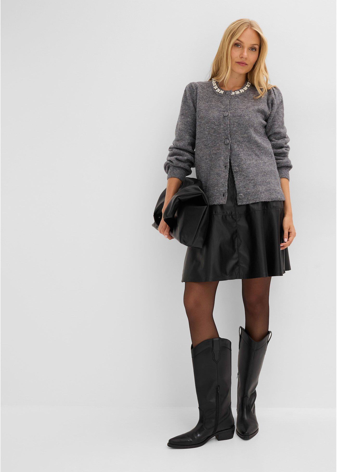 Sweter rozpinany z rękawami bufkami - Bonprix