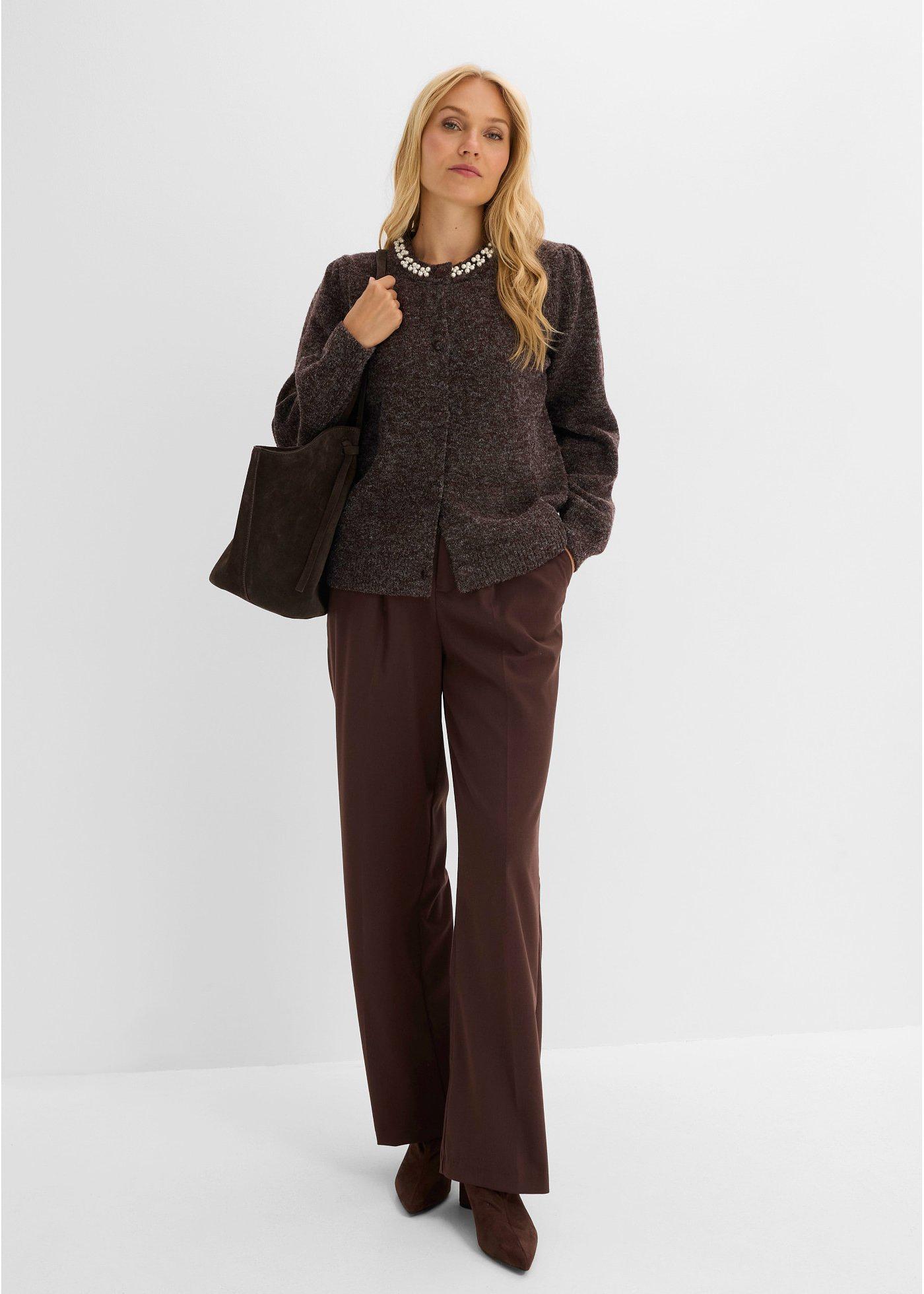 Sweter rozpinany z rękawami bufkami - Bonprix