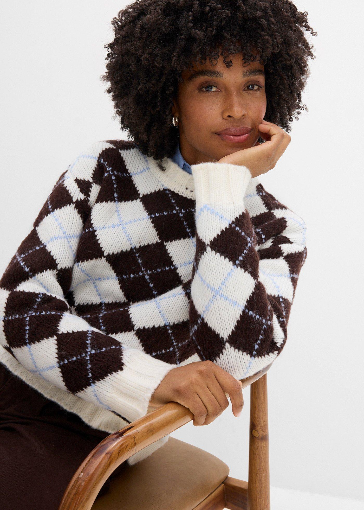 Sweter w norweski wzór w romby - Bonprix