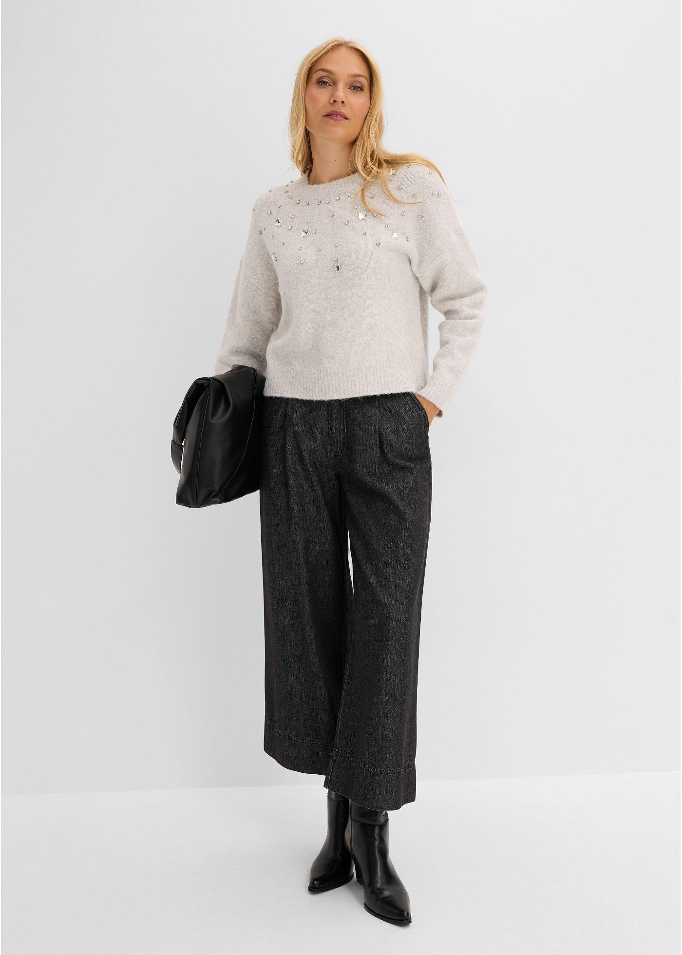 Sweter z aplikacją i domieszką wełny - Bonprix