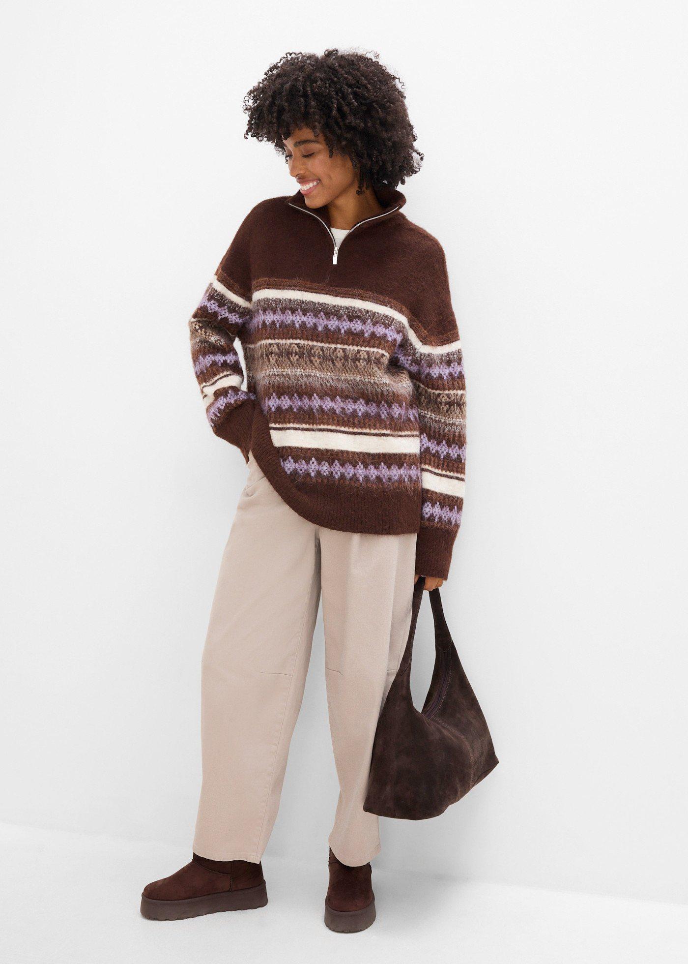 Długi sweter we wzór Fair Isle - Bonprix