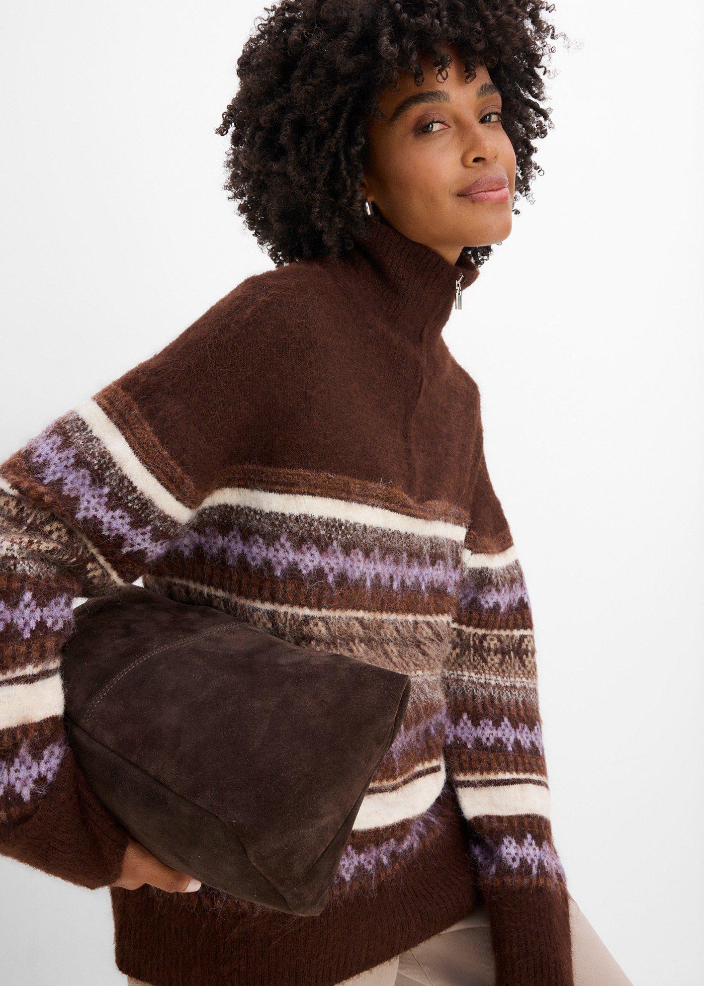 Długi sweter we wzór Fair Isle - Bonprix