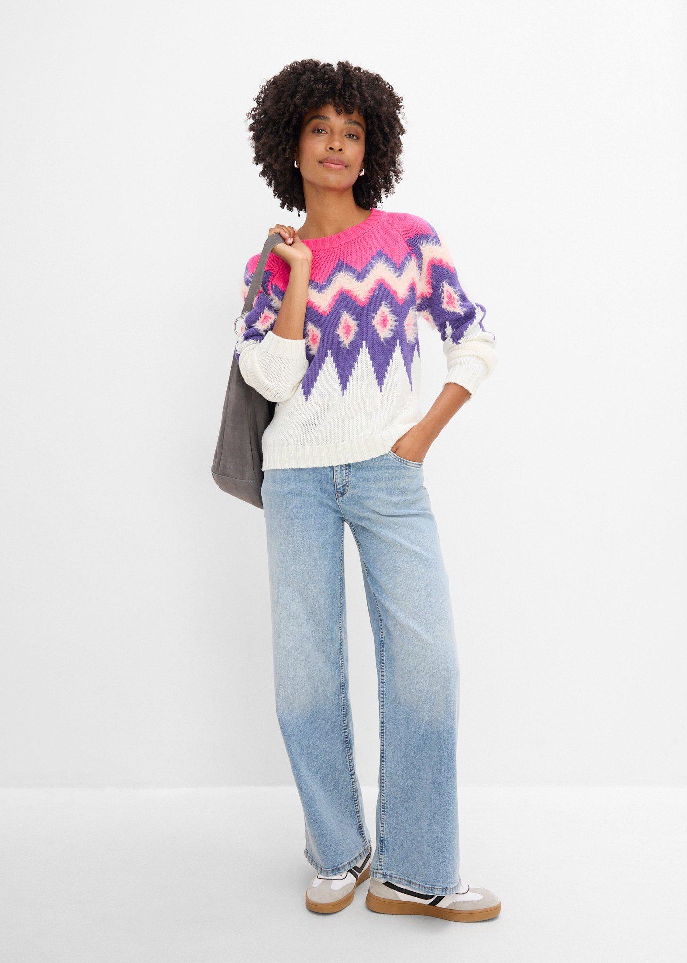 Sweter z grubej dzianiny we wzór Fair Isle - Bonprix