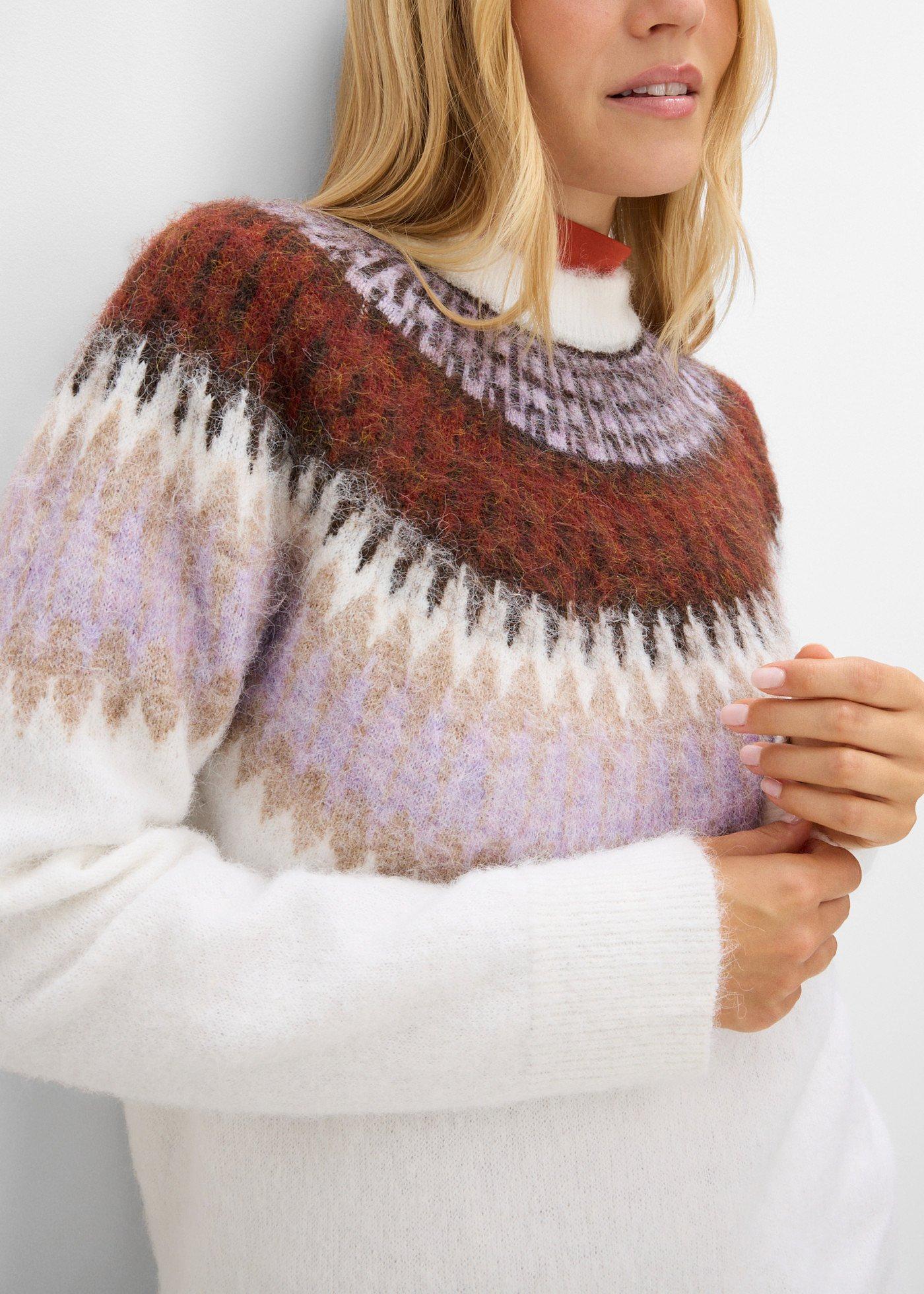 Sweter w norweski wzór z okrągłym dekoltem - Bonprix