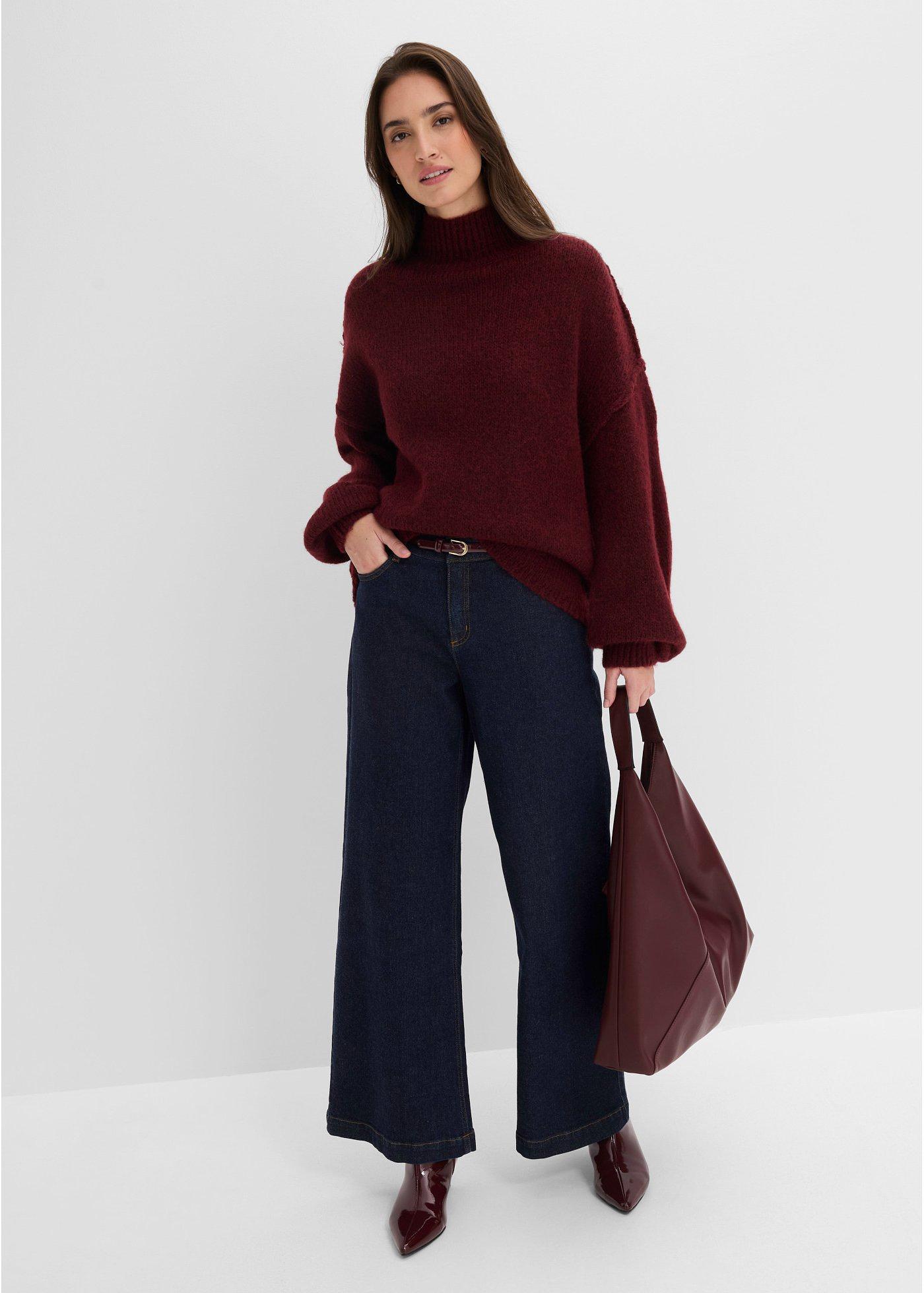 Sweter z grubej dzianiny z wysoką stójką - Bonprix