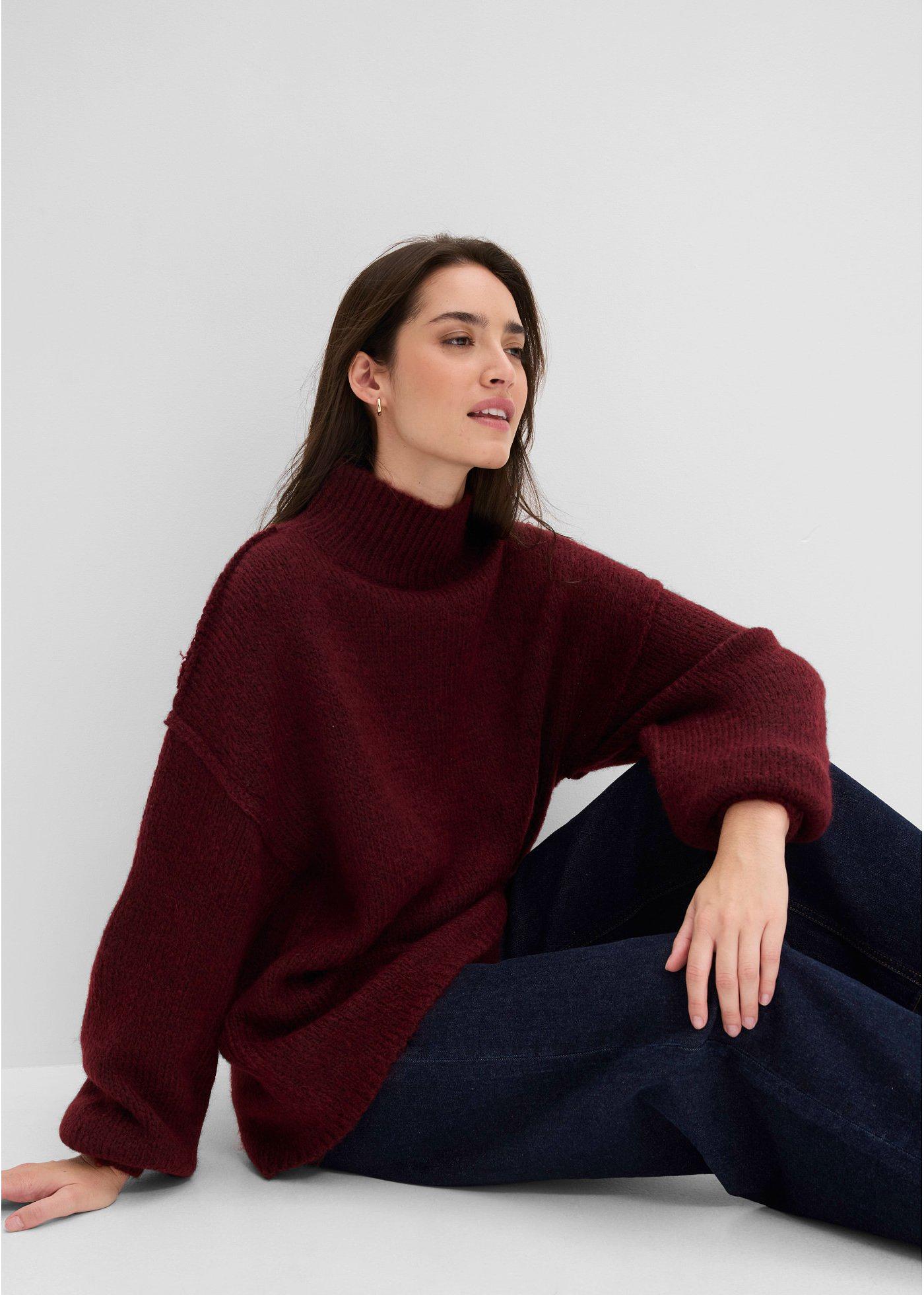 Sweter z grubej dzianiny z wysoką stójką - Bonprix