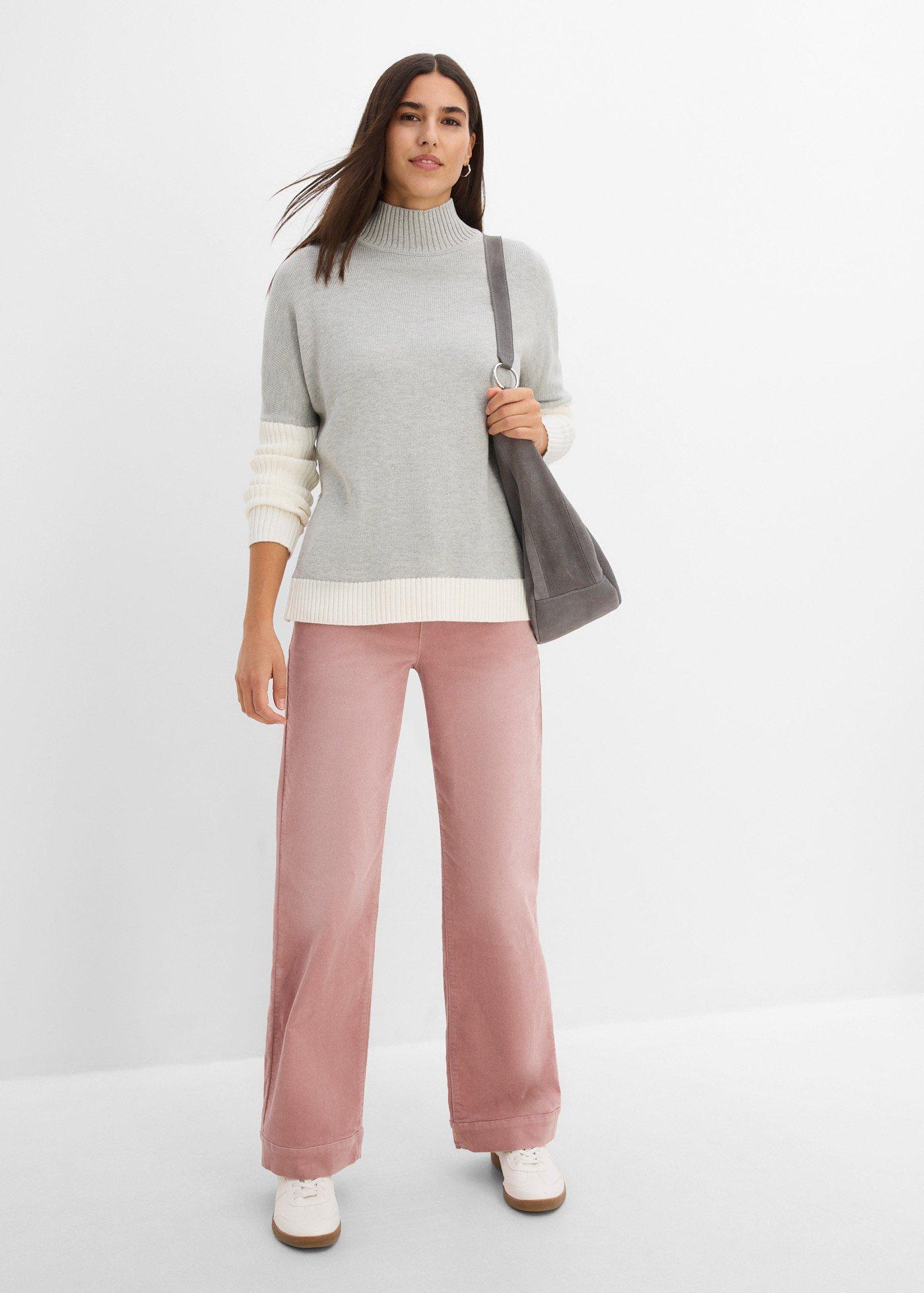 Sweter loose fit z bocznym rozcięciem z mieszanki bawełny - Bonprix