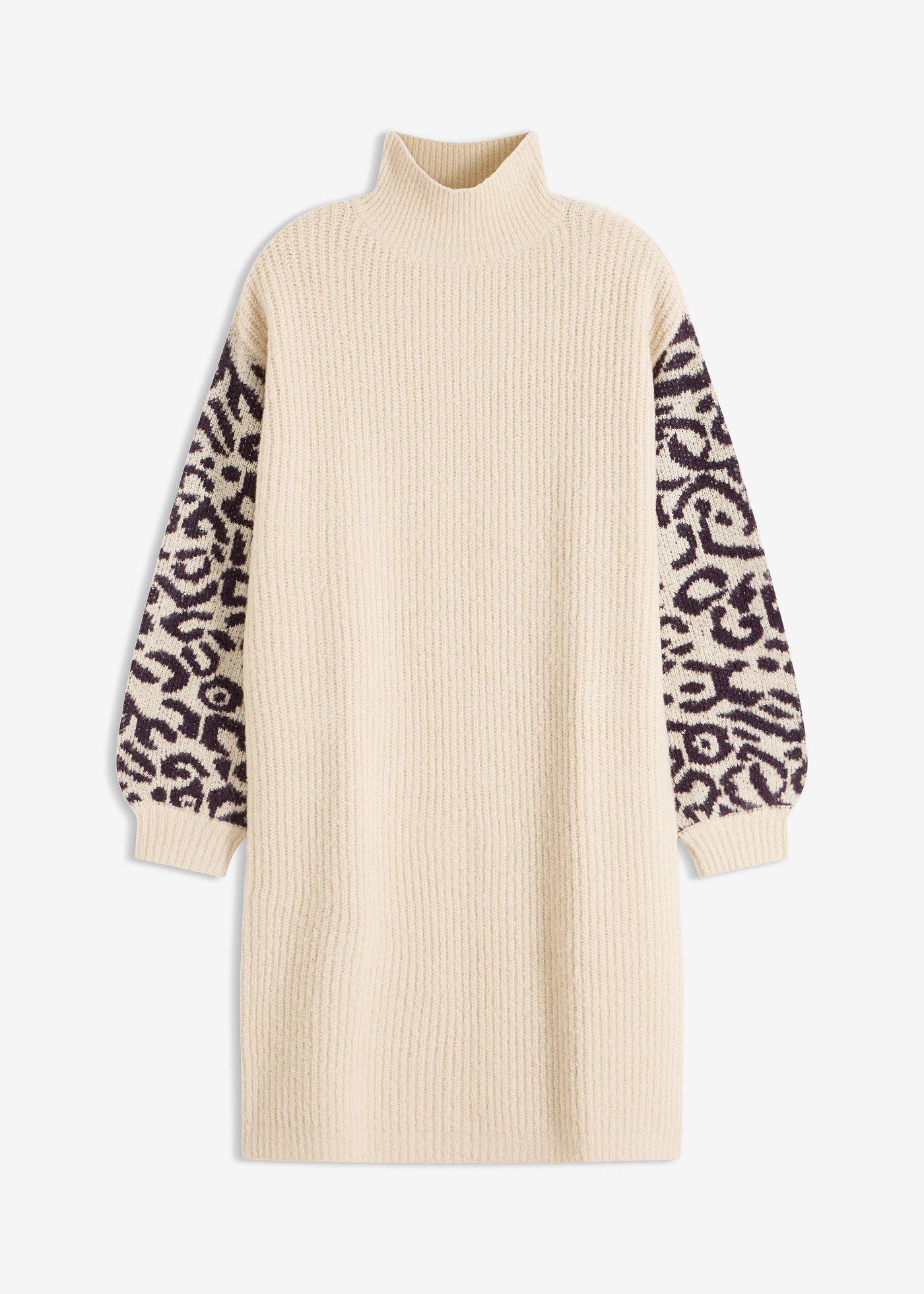Rochie tricotată oversize, cu model leo