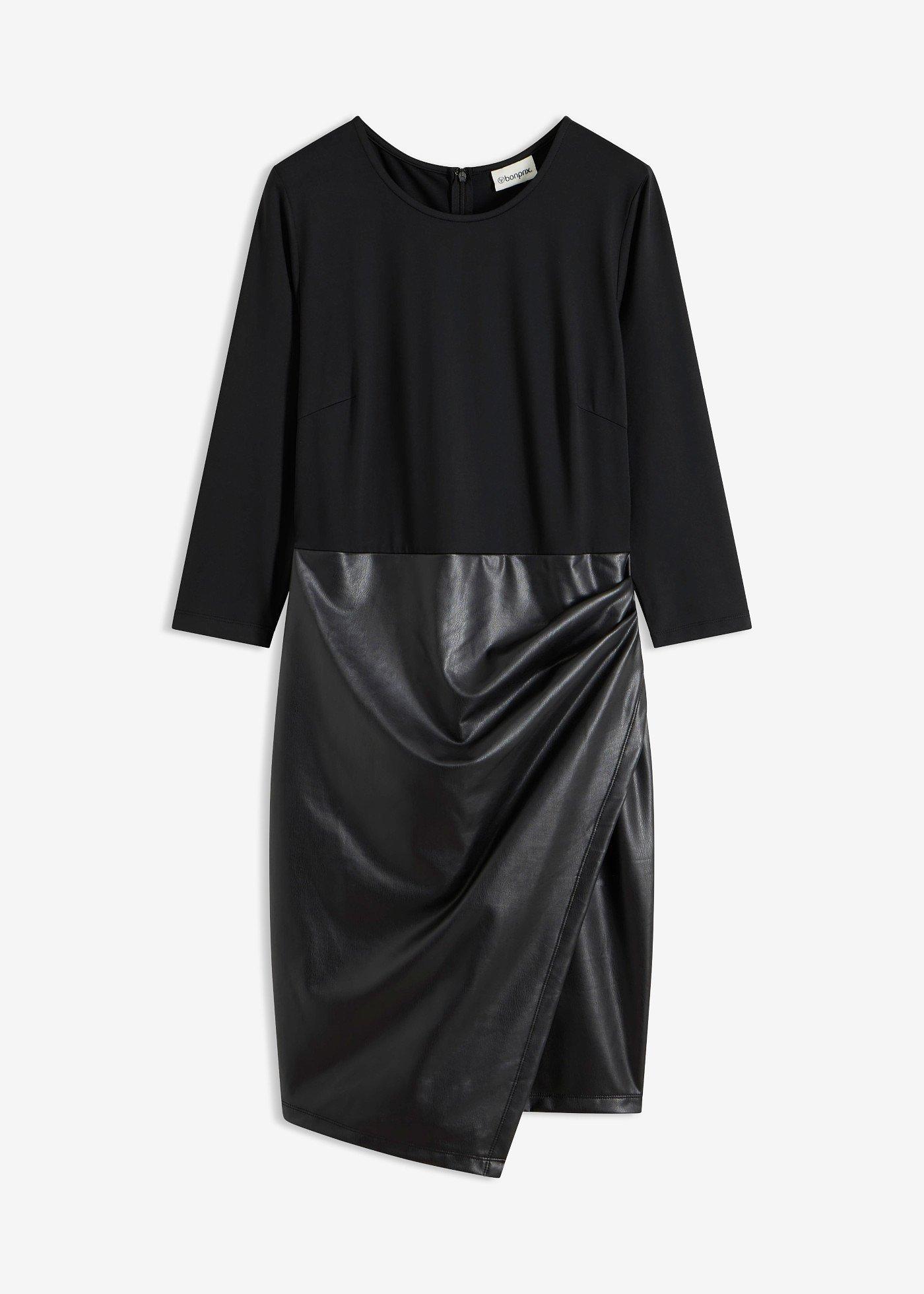 Rochie din imitație de piele cu partea superioară din jerse