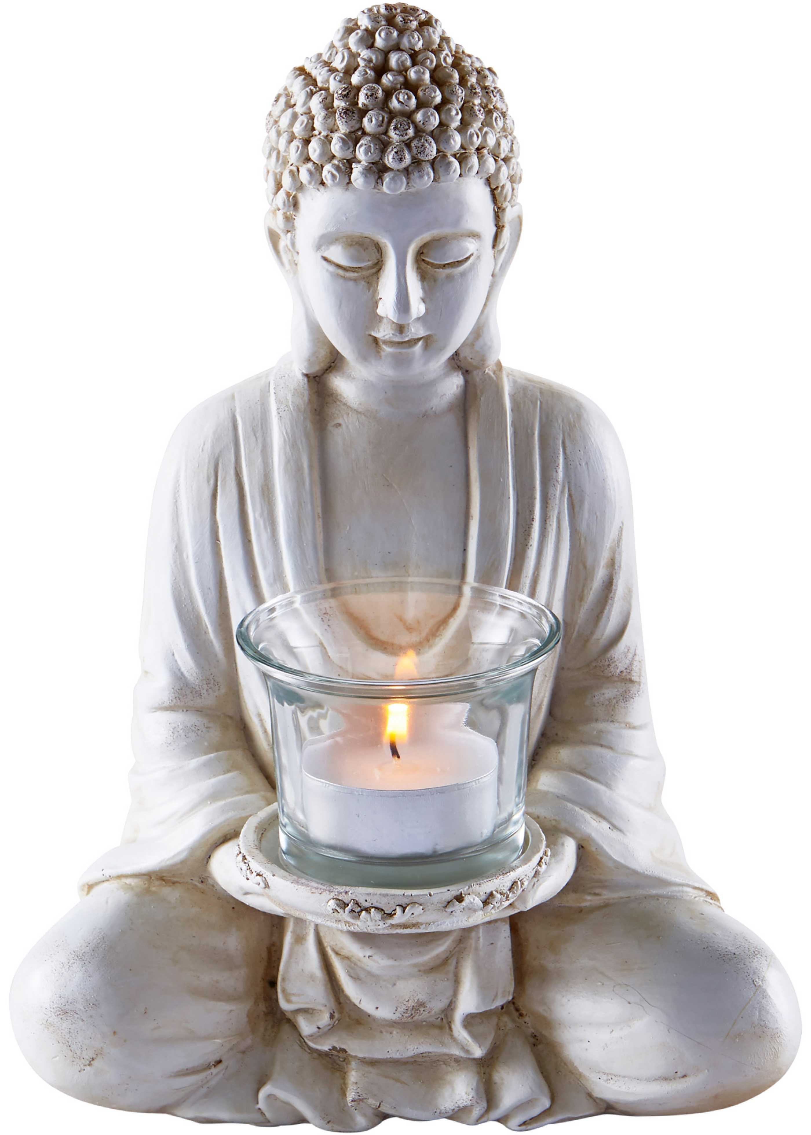 Teelichthalter Buddha Figur Feng Shui weiß Porzellan 17 cm 2er Spar Set Neu 