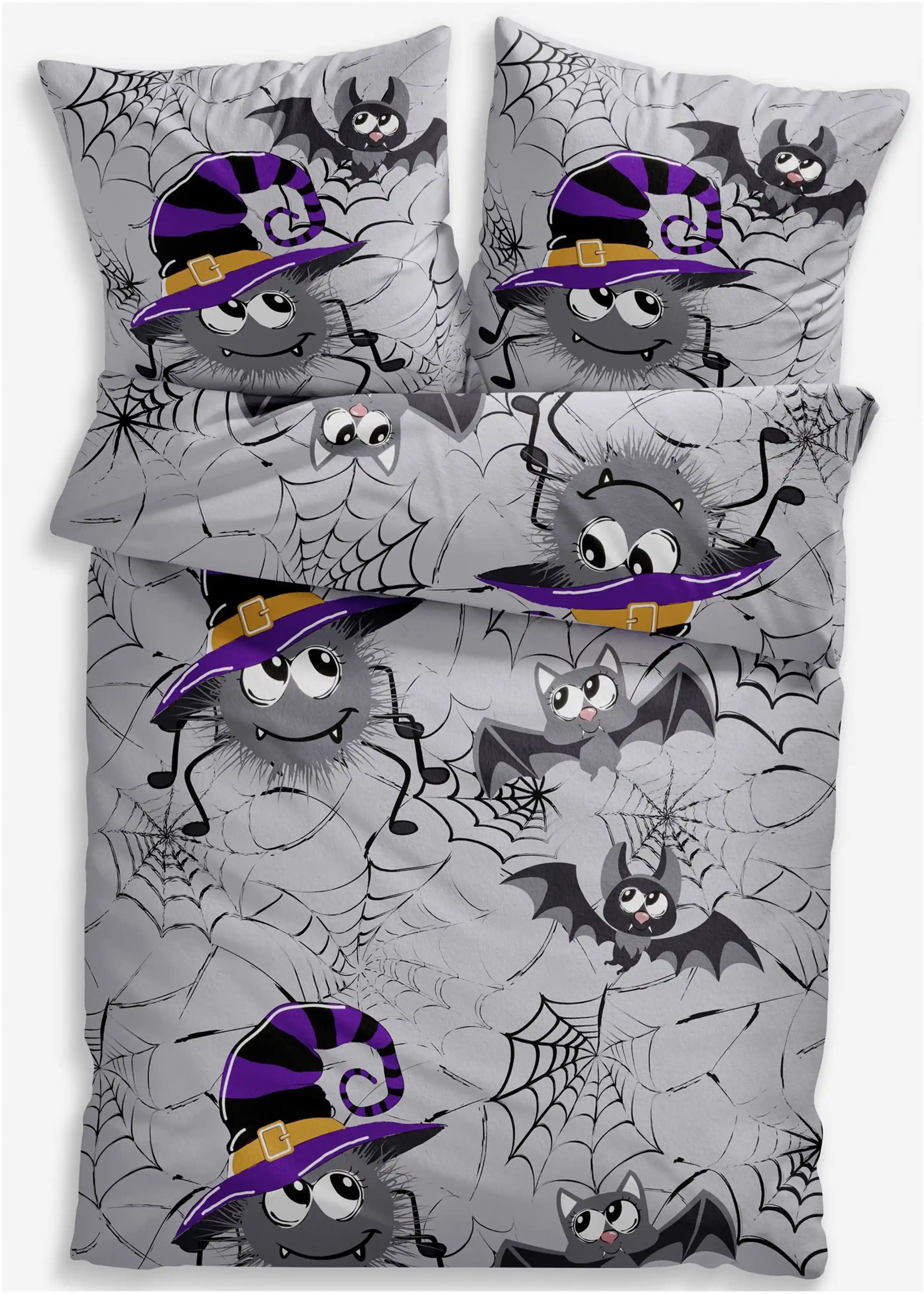Bettwäsche mit Halloween Spinne und Fledermaus - Wohnen