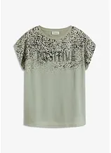 Shirt mit Webeinsatz und Glitzersteinchen
