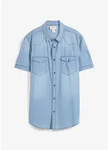 Jeanshemd, Kurzarm aus reiner Bio-Baumwolle, Slim Fit