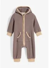 Fleeve-Overall mit Kapuze und Bärchen-Applikation