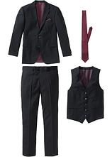 Anzug mit Weste und Krawatte (4-tlg. Set), Regular Fit in schwarz von vorne - bonprix