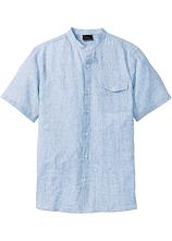 Kurzarmhemd aus Leinen-Mix in Regular Fit in blau von vorne - bonprix