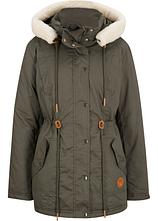Wattierter Parka mit Fellimitat-Besatz in grün von vorne - bonprix