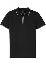 Piqué-Poloshirt mit Reißverschluss aus reiner Baumwolle in schwarz von vorne - bonprix