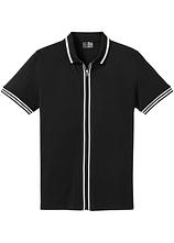 Piqué-Poloshirt mit Reißverschluss aus reiner Baumwolle in schwarz von vorne - bonprix