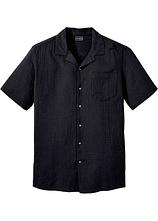 Kurzarmhemd aus Musselin in Regular Fit in schwarz von vorne - bonprix