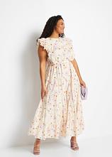 Maxikleid aus reiner Baumwolle in beige im Look von vorne (Totalaufnahme) - bonprix