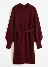 Strickkleid mit Bindegürtel in rot von vorne - bonprix