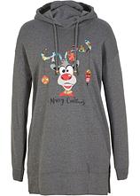 Optional[Long-Sweatshirt mit Seitenschlitz und Kapuze in grau von vorne - bonprix]