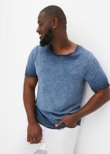 T-Shirt aus reiner Bio-Baumwolle in gewaschener Optik in blau von vorne (im Anschnitt) - bonprix