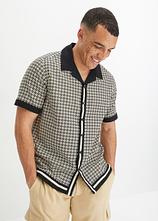 Kurzarmhemd aus luftigem Leinen-Mix in beige von vorne (im Anschnitt) - bonprix