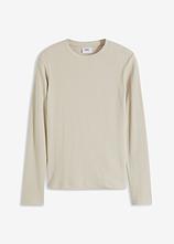 Geripptes Langarmshirt aus reiner Baumwolle in grau von vorne - bonprix