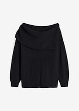 Optional[Asymmetrischer Off-Shoulder Pullover in schwarz von vorne - bonprix]
