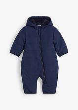 Wattierter wasserabweisender Baby Schneeanzug mit Teddyfleece in blau von vorne - bonprix