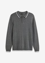 Polo Pullover mit recycelter Baumwolle in grau von vorne - bonprix