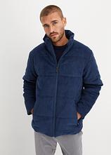 Cord-Steppjacke mit abnehmbarer Kapuze in blau von vorne (im Anschnitt) - bonprix