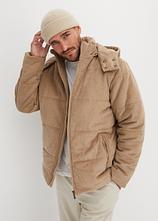 Cord-Steppjacke mit abnehmbarer Kapuze in beige von vorne (im Anschnitt) - bonprix