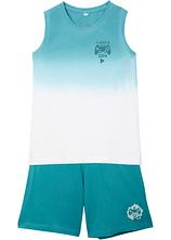 Tanktop und Jersey-Bermuda (2-tlg.Set) aus reiner Bio-Baumwolle in blau von vorne - bonprix