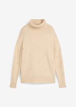 Optional[Rollkragenpullover mit Strasssteinen in beige von vorne - bonprix]