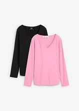 Figurbetontes Langarmshirt (2er Pack) in rosa von vorne - bonprix