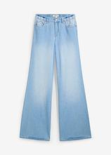 Wide-Leg-Jeans, High Waist, Full Length Bequembund in blau von vorne - bonprix