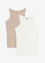 Ripp-Top aus reiner Bio-Baumwolle, (2er-Pack) in weiß von vorne - bonprix