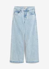 Wide Leg Jeans High Waist, cropped in blau von vorne - bonprix