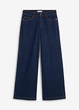 Wide-Leg-Jeans, Mid Waist, Full Length in blau von vorne - bonprix