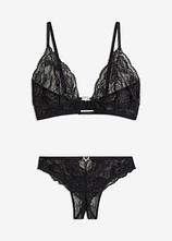 Optional[Bralette und String ouvert (2-tlg.Set) in schwarz von vorne - bonprix]