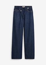 Wide-Leg-Jeans Mid Waist, Low Stretch in blau von vorne - bonprix
