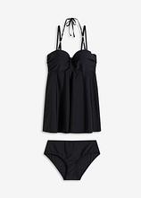 Long-Tankini mit verzierten Trägern (2-tlg.Set) in schwarz von vorne - bonprix