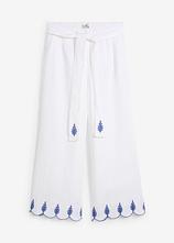 Leinen-Culotte mit Gürtel (2 tlg. Set) in weiß von vorne - bonprix