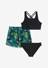 Bikini und Shorts (3-tlg.Set) in schwarz von vorne - bonprix