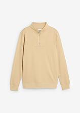 Optional[Sweatshirt mit Troyerkragen aus reiner Bio-Baumwolle in beige von vorne - bonprix]