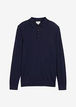 Feinstrick-Polopullover mit edler Merinowolle, Slim Fit in blau von vorne - bonprix
